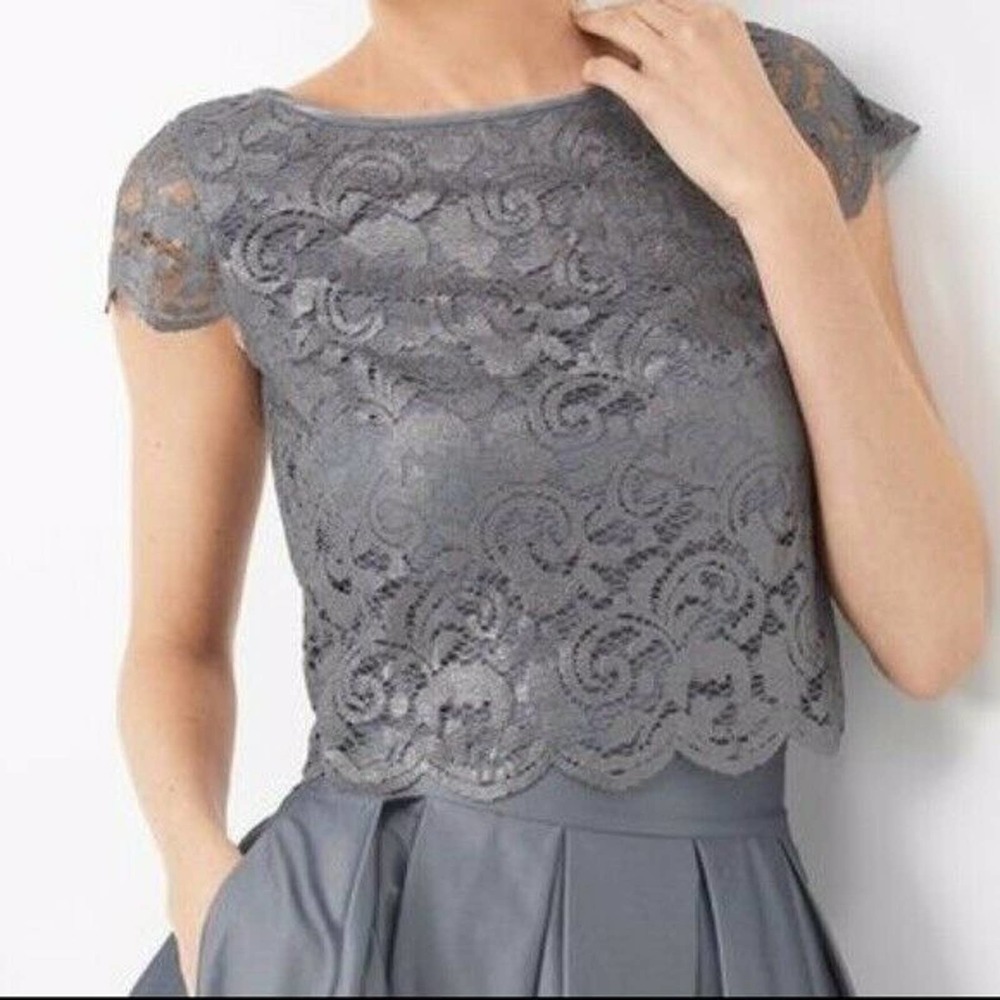 WHBM Cropped Lace Silver Blouse Women’s Size 12